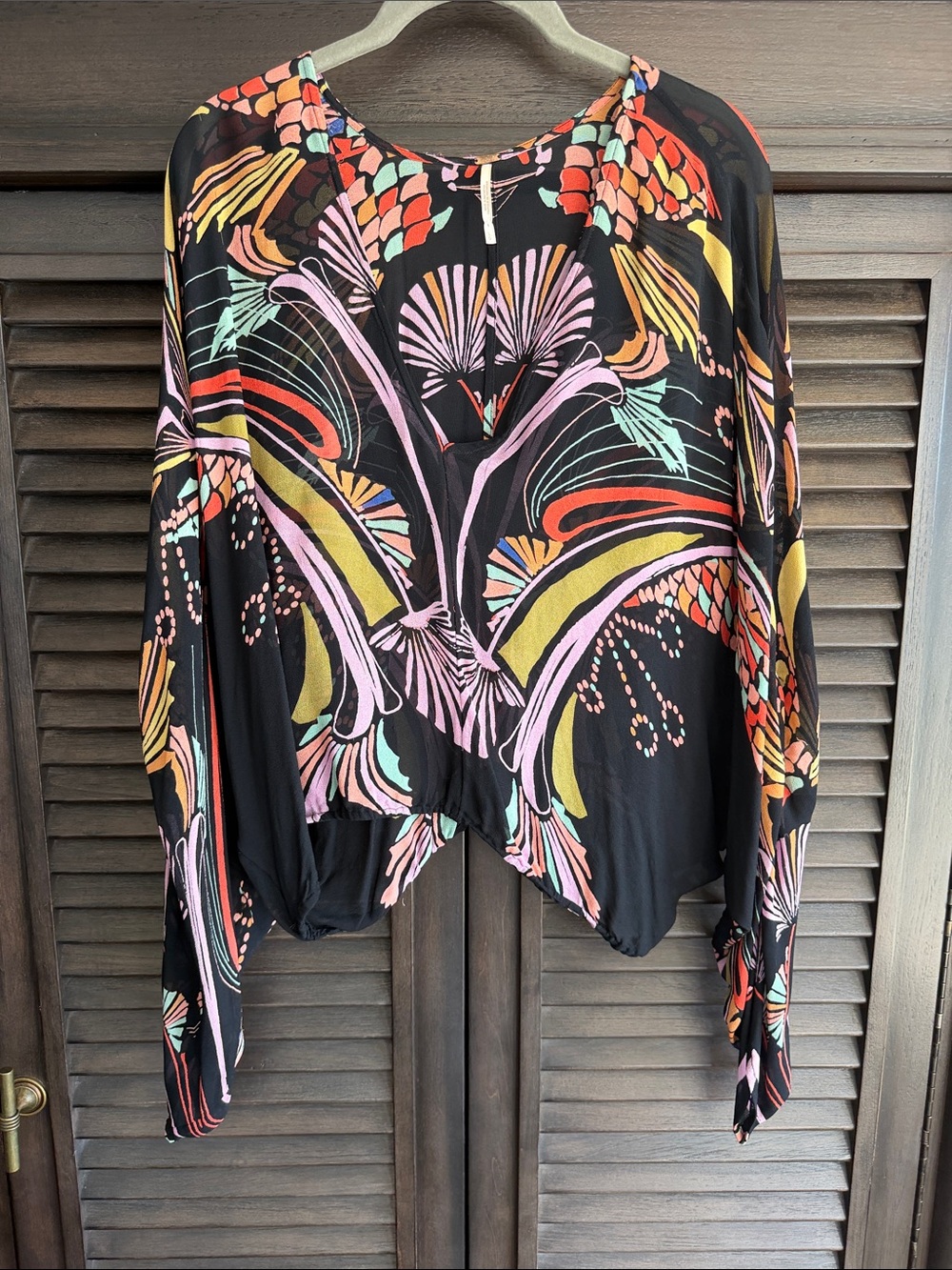 Free People Black Floral-Print Boho Tunic with Multicolor Motif